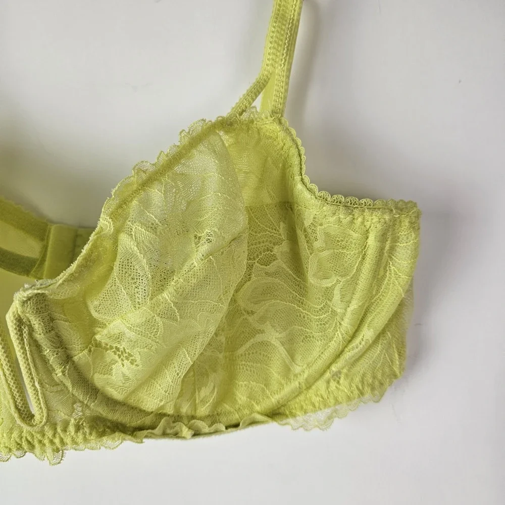 Auden Balconette Coverage Unlined Underwire Bra Lace Women's Size 38C Lime Green